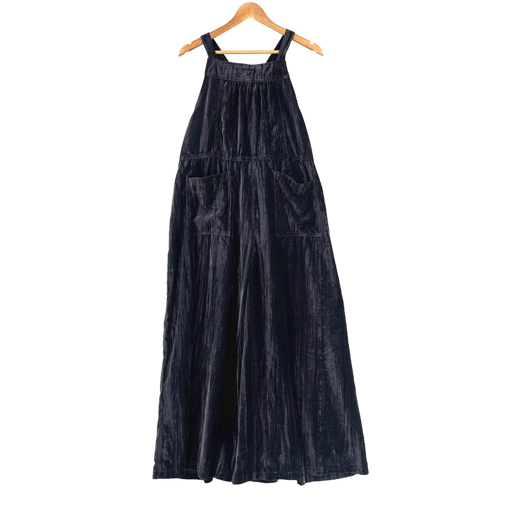Natural Life Dakota Velvet Wide Leg Overalls Medium Charcoal Oversized Boho‎ Tie